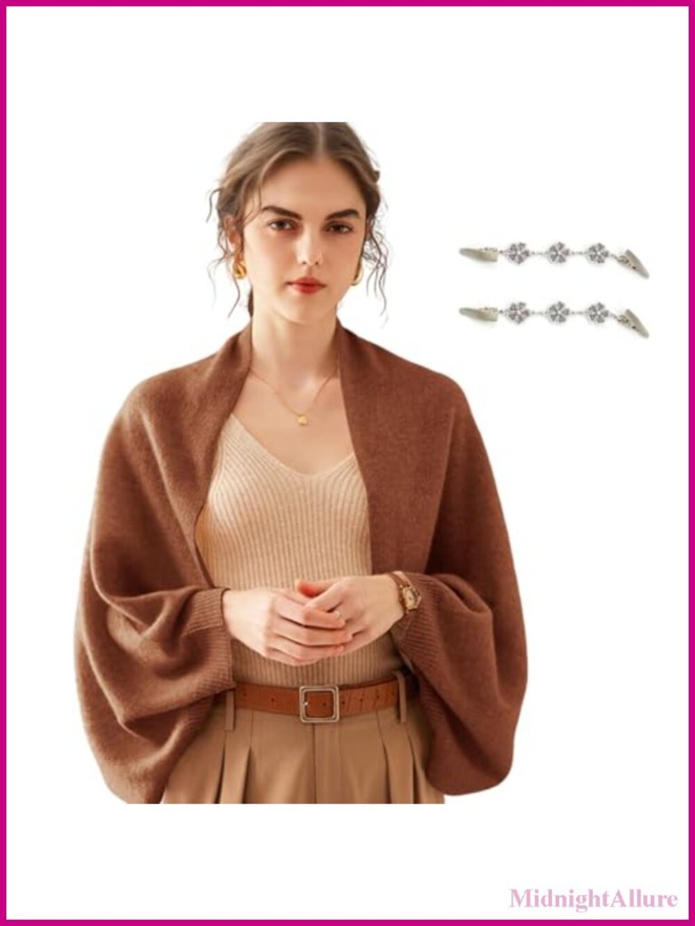 Womens Wrap Sweater Shawl with Sleeves Poncho Pashmina with Clips